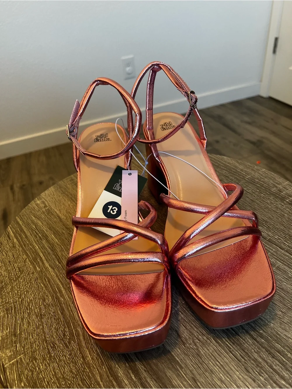 NWT Y2K Wild Fable Pink Metallic Platform Chunky Block High Heel- Size 13